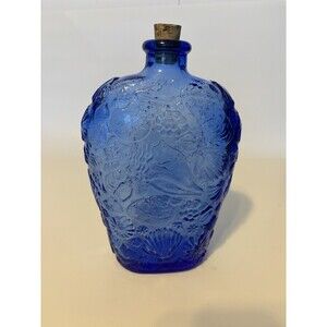 Vintage MCM Cobalt Blue Large Seashell Sea Glass Nautical Decanter them w/ cork